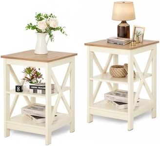 MAISON ARTS End Tables Living Room Set of 2 Farmhouse Side Tables 3-Tiers Rustic Nightstands with Storage for Bedroom, Modern Wood Look Mid Century Accent Furniture, Easy Assembly, Ivory