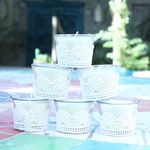 Kaameri Bazaar Set of 6 Unscented Fragranced Lace Glass Butter Pot Candles - Gift for Diwali for Employees