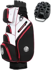 Shopsource Golf Bag, 14 Way Top Golf Cart Bag with Full-Length Dividers, Cart Golf Bag for Men Women, Golf Club Bags with Ergonomic Padded Strap, Zippered Pockets, Rain Hood Black Red and White