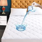 Queen Size Quilted Fitted Mattress Pad, Waterproof Breathable Cooling Mattress Protector, Stretches up to 21 Inches Deep Pocket Hollow Cotton Alternative Filling Noiseless Mattress Cover