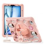 ProElite Cover for iPad Air 11 M4/M3/M2 2026/2025/2024/ Pro 11 4th/3rd Gen/Air 5/4 Gen 10.9 inch Case, Tough Bubble Kids Case with Pencil Holder with Rotating Kickstand & Shoulder Strap, Pink