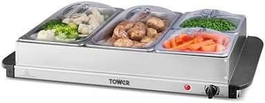 Tower T16151 Buffet Server with 2x 2.5L Trays & 2x 1.2L Trays, Adjustable Temperature Controls, Cool Touch Handles, 300W, Stainless Steel, Silver