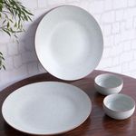 The Earth Store Handcrafted White Matte Brown 4 Piece Ceramic Dinner Set, 2 Full Dinner Plates, 2 Vegetable Bowls, | Microwave & Dishwasher Safe | Ceramic Plate | Katori