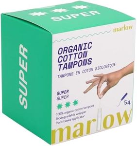 Marlow 100% Organic Cotton Easy Glide Tampons with Compact Plant Based BPA Free Applicator, Chlorine Free, Toxin Free, Hypoallergenic, Dermatologically Tested, Fragrance Free, Super, 54 Count