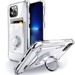 Shields Up for iPhone 12/12 Pro Wallet Phone Case Clear with Card Holder [3 Cards] Ring Stand Minimalist Case Slim Protective Shockproof Cover for Apple iPhone 12/12 Pro Case 6.1 inch - Clear