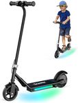 Kids Electric Scooter, Up to 16 KMH EScooter with LED Display, 150W Motor Max 9km Range, 3 Speeds Adjustable, 6" Solid Tire, Double Brake, Magnetic Charging,Colorful Lights (Gifts for Kids Ages 6-14)
