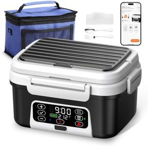 APP Control Cordless Electric Heated Lunch Box, 1.5L - 6.3 Cups 100W Rechargeable Smart Self-Heating Food Warmer with Removable Divider, Spoon, Fork, BPA Free, Portable Lunchbox for Car Travel Office
