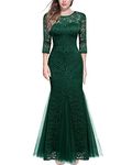 Miusol Women's Classy Floral Lace 2/3 Sleeve Mermaid Evening Formal Maxi Dress (Medium, Dark Green)