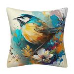 DILOXNSU Cushion Covers 45 x 45 cm Flower Bird Art Oil Painting Double-Sided Square Modern Decorative Pillows Covers for Livingroom Sofa Garden Outdoor Chair Decor Pillow Case 18 x 18 inch