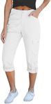 GRAPENT Womens Summer Clothes Cargo Pants for Women Trendy Crop Pants for Women Casual Summer Women Trousers Women's Chino Pants Elastic Waist Capris with Pockets Color Off White Medium Size 8 Size 10