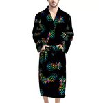 doginthehole Men's Robes Soft Bathrobes Lightweight Bridesmaid Satin Robes Loungewear Home Pajamas, Tropical Pineapple/Black, One Size