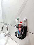 ZICOTO Wall Mounted self Adhesive Acrylic Tooth Brush Holder, Toothpaste Holder Stand, Tumbler Holder, Toothpaste for Bathroom Stand Organizer Rack for Bathroom Accessories (SMALL BLACK A.C)