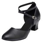 MINITOO Women Dance Shoes Closed Toe Party Evening Wedding Pumps with Ankle Strap L188 Black 5cm Heel UK 6