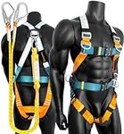 Ymachray Fall Protection Full-Body Safety Harness, Vented & Padded Shoulder, Legs & Back, 6” Thick Back Support Belt,5 Heavy Duty D-rings, Tongue Buckle, Quick Release (OSHA/ANSI) (YB-02-YES)