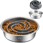 2-in-1 Metal Dog Bowl with Slow Feeder Insert, Stainless Steel Dog Bowls Food Grade 304, Water Food Bowl with Anti-Slip Silicone Base for Small, Medium, Large Dogs