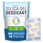 LotFancy Silica Gel Packets, 50 Gram 15 Packs Rechargeable Desiccant Packs for Storage, Moisture Absorber Drying Bags with Orange Indicator, Non-Toxic
