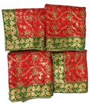 Lakshmi Maa Collection's Rumala Sahib Double Set Heavy Red with Wide Green Border Designer (4 PEC.)