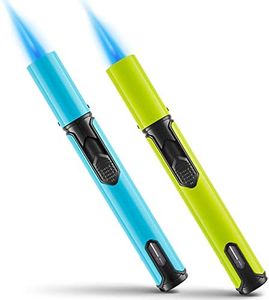 Urgrette Spring Colors 2 Pack Butane Torch Lighter, 6-inch Jet Flame Butane Lighter Refillable Pen Lighter for Grill BBQ Camping (Gas Not Included) Aqua Blue & Lime Green