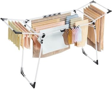 SONGMICS Clothes Drying Rack, 56.5 x 173 x 96.5 cm Winged Clothes Airer, Space-Saving Laundry Drying Rack, with Sock Clips, Metal Structure, for Clothes, Towels, Linens, Grey LLR518G01