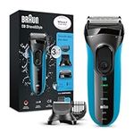 Braun Series 3 ProSkin Style & Shave Electric Shaver For Men With Precision Trimmer, Hair Clipper and 5 Combs, Wet & Dry, 100% Waterproof, UK 2 Pin Plug, 3010BT, Black/Blue Razor