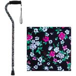 Nova Joy Designer Offset Walking Cane for Seniors - Unisex Adjustable Lightweight Aid with Foam Handle, Wrist Strap and Anti-Rattle Lock - Essential Mobility Support - Black with Flowers