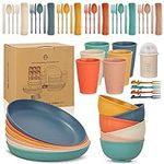 Yitriden 60pcs Dinner Set, Plates and Bowls Sets, Lightweight Plastic Dinnerware Cutlery Sets, Include Unbreakable Serving Bowls, Plates, Cups, Forks, Tableware, for Picnic Camping Party Wedding