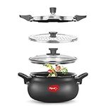 Pigeon 5.3 Quart All-In-One Super Cooker - Steamer, Cooking Pot, Pressure Cooker, Dutch Oven - For All Cooktops - Quick Cooking of Meat, Soup, Rice, Beans, Idli & more, Hard Anodized, (5 Liters)