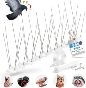 18 Feet Upgrade Bird Spikes, 22Packs Bird Repellent Spikes Fence Kit (5.5M), Pigeon Defense Bird Defense Spikes Stainless Steel, Bird Deterrent Device, Against Nesting & Bird Dirt