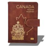 RedDeer Canada Passport Holder Wallet Premium PU Leather Travel Passport Wallet RFID Blocking Passport Cover Case Travel Documents Organizer with Pen Holder, for Women and Men (CAN- Dark Brown)