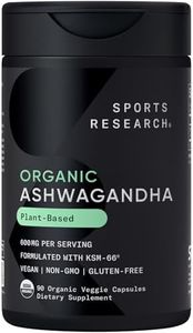 Sports Research® Organic Ashwagandha -Adaptogen for Relaxation, Calm and Sleep Support* - 600 mg - Non-GMO Verified, Gluten-Free, and Certified Vegan - 90 Organic Veggie Capsules