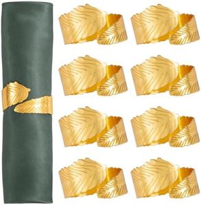 HEZILUO Gold Leaf Napkin Rings Set of 8, Metal Leaves Napkin Ring