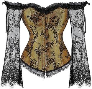 SZIVYSHI Corset Tops for Women with Sleeves, Bustier Overbust Lace Up Bodice Lingerie, Gold, Medium