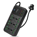 Gizga Essentials 2500W/10A Extension Board | Universal 6 Sockets with 2 Type C & 4 USB A for Office & Home Appliances | Surge Protector Power Strip with 2M Cord, Child Safety Shutter, Spike Guard