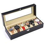 Tonando Watch Faux Leather Box For Men, 6 Slot Watch Display Case Organizer Jewelry Storage Black