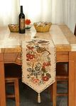 Tache Floral Country Rustic Morning Meadow Long Tan Victorian Tapestry Kitchen Dining Table Runner with Tassels 13x120