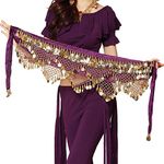 Baisdan Women's Sweet Belly Dance Hip Scarf, Belly Dance Skirt Wrap Gold Coins Belly Dance Costume Purple