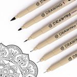 Toptime Fineliner Pens, 6 Pack Micro Pen Black Fine Tips Markers, Technical Drawing Pens for Artist No Bleed Calligraphy Pens, Waterproof Archival Ink Pen for Handbook, Illustration, Sketching