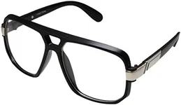 grinderPUNCH Classic Square Frame Glasses - Clear Lens - Vintage Flat Top - Black And Silver Frame