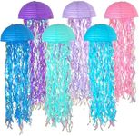6 Packs Jellyfish Paper Lanterns Hanging Mermaid Wishes Lantern Ocean Theme Party Supplies Great for Kids Birthday Decors, Baby Shower Baby Room (Half Round Pink Blue Purple)