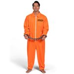 Men Prisoner Jumpsuit Orange Prison Escaped Inmate Jailbird Jumpsuit Coverall Costume with Name Tag (Large)