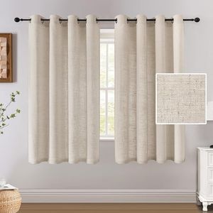 Smarcute Sheer Curtains for Bedroom/Living Textured Linen Semi-Sheer Curtains Eyelet 160cm Drop Window Curtain & Drapes Light Filtering Provide Privacy (Sold Pair, Each Piece W132cm x D160cm，Linen)