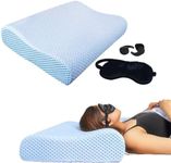 Orthotex Memory Foam Pillow with Silk Eye Mask and Silicon Ear Plugs, Ergonomic Cervical Contour Orthopedic Neck Support Pillow, for Front Back Side Sleepers, with Washable Cover 60 x 40 cm, White