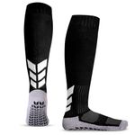 MENDENG Soccer Socks Men Knee High Non-Slip Football/Basketball/Hockey Sports Soccer Socks, Grip Soccer Socks for Men & Women, 2 Pairs/Black, 6-12