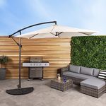 Charles Bentley Outdoor, Garden, Patio 3m Hanging Banana Cantilever Garden Umbrella, 12kg, Water Resistant, Sunshade, Free Standing, Crank Winding System, Powder Coated Steel, In Cream (340x320cm)