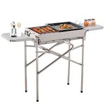 Outsunny Outdoor BBQ Grill Portable Kebab Barbecue Charcoal Stainless Steel Smoker Camping Cooking