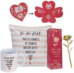 Next Bazaar Valentines Day to do List Quote Cushion Cover with Filler(Pink 12 x 12) Mug 330 ml and 1 Artificial Rose - Gift for Girlfriend-Boyfriend-Wife-Husband-Men-Birthday