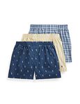 POLO Ralph Lauren Men's Classic Fit Cotton Woven Boxers 3-Pack, Rustic Navy/Campus Yellow, Summer Stripe/Cruise Navy, Sag Harbor Plaid/Polo Yellow, Small