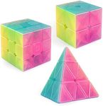 D-FantiX QYTOYS Jelly Stickerless Speed Cube Set, Qidi S 2x2 Warrior W 3x3 Qiming Pyramid Magic Cube Puzzle Toys