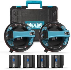 SEESII Electric Suction Cups for Glass, 600 LBS Max Load, 8" Heavy Duty Tile Suction Cups Lifter with 4X 2400mAh Batteries, Auto Start Pump, Display, for Lifting Large Glass, Tile, Granite, Metal