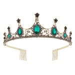 Vofler Gold Black Tiara Crown with Emerald - Baroque Vintage Crystal Green Rhinestone Headband for Women Queen Lady Girl Bride Princess Birthday Wedding Pageant Halloween Costume Party with Comb